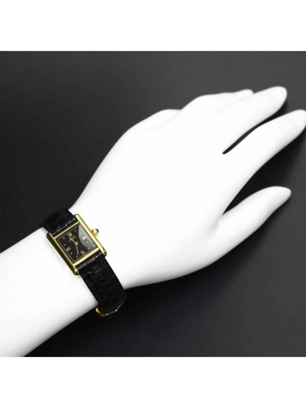 Cartier Must Tank SM Vermeil Vintage Watch Black 925 Sterling Silver Quartz - Picture 3 of 7